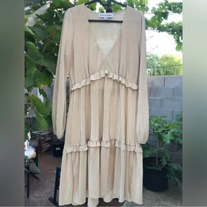Emma & Michele Beige Long Sleeve Dress